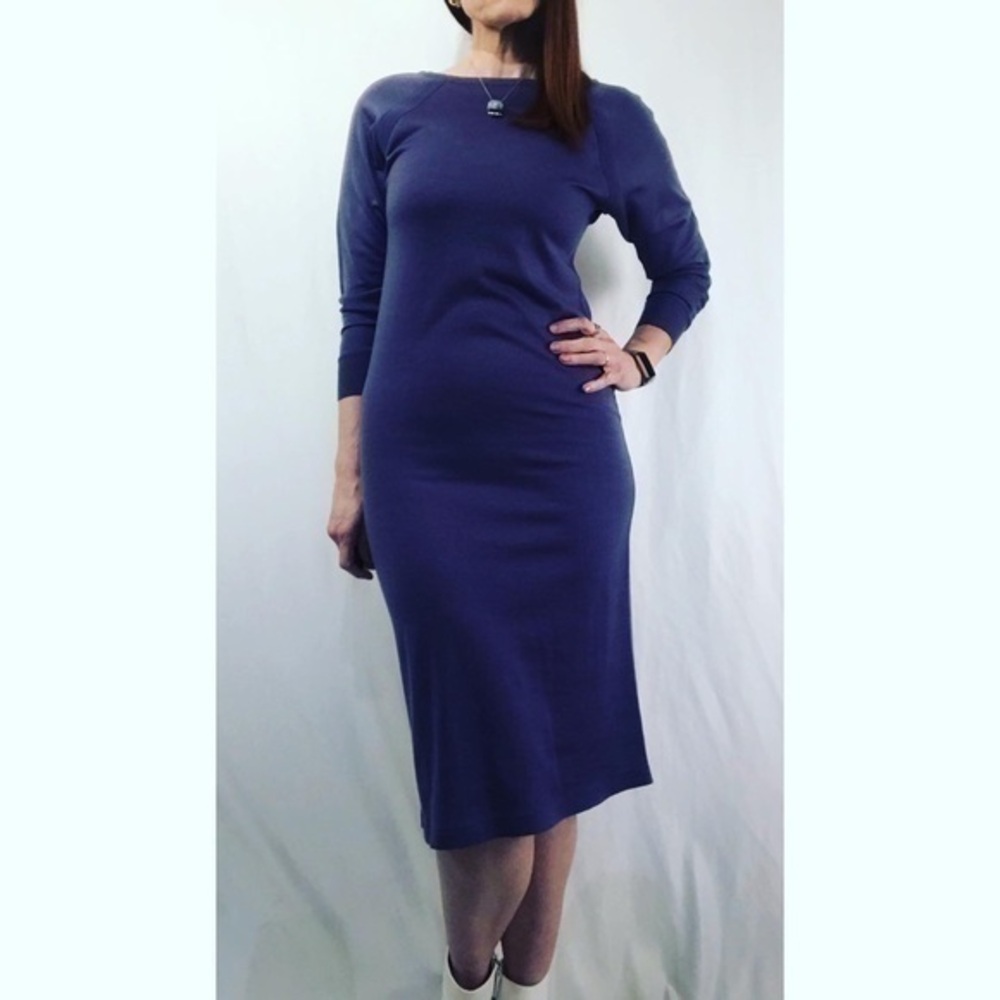 80's Vintage Ginlliana Violet Wool Blend Knit Midi Sheath Dress